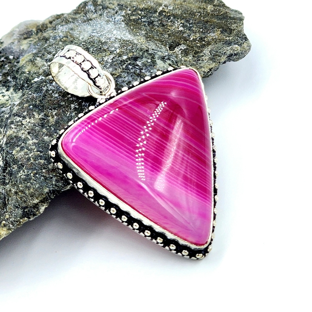 Barbie Pink Botswana Agate Pendant  Hand Crafted 925 Sterling Silver Overlay